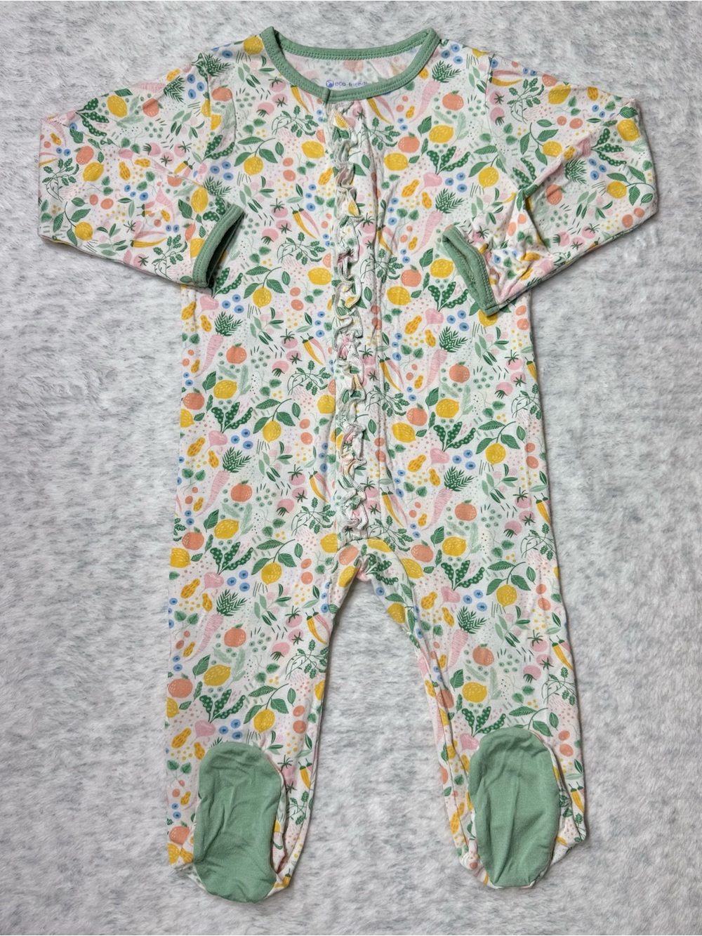 Magnetic Me Garden Fruit Veggie Ruffle Footie Sleeper 3-6M Baby Girl Modal Bloom
